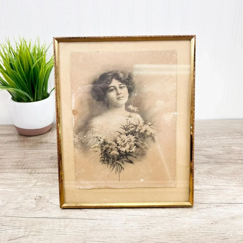 Vintage Photograph of a‎ Woman in Brass Frame 8x10